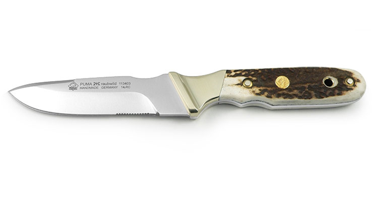 Puma 2+2 Raubwild Stag Handle German Made Hunting Knife with Leather Sheath 