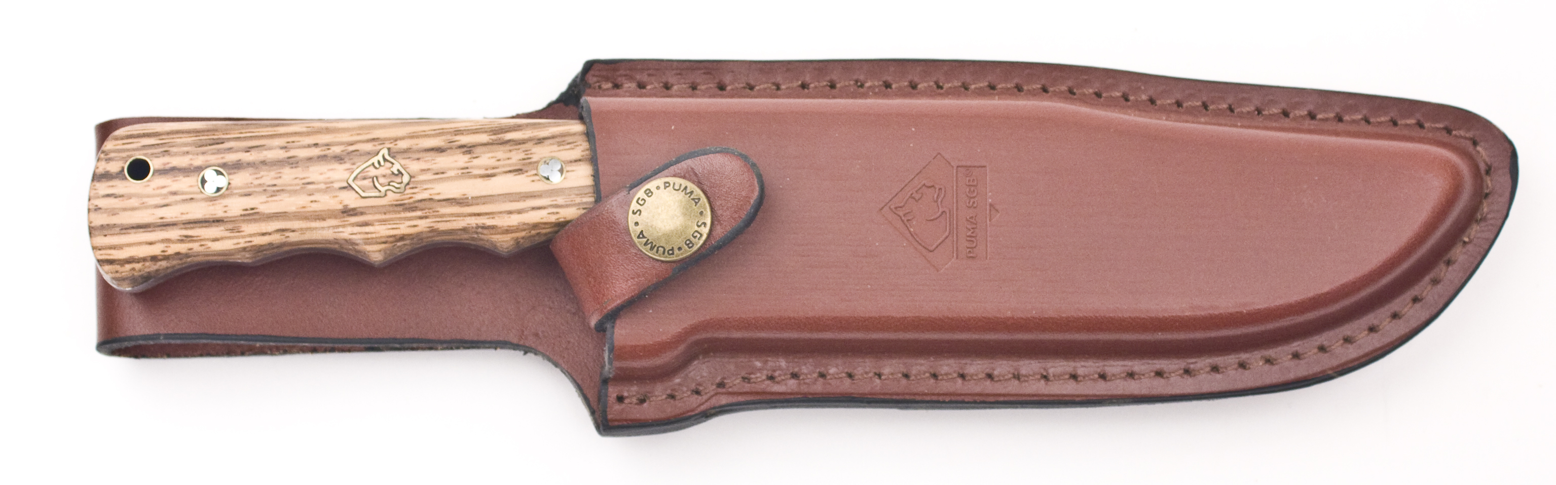 Puma SGB Big Bear Bowie Zebra Wood Hunting Knife with Molded Leather Sheath