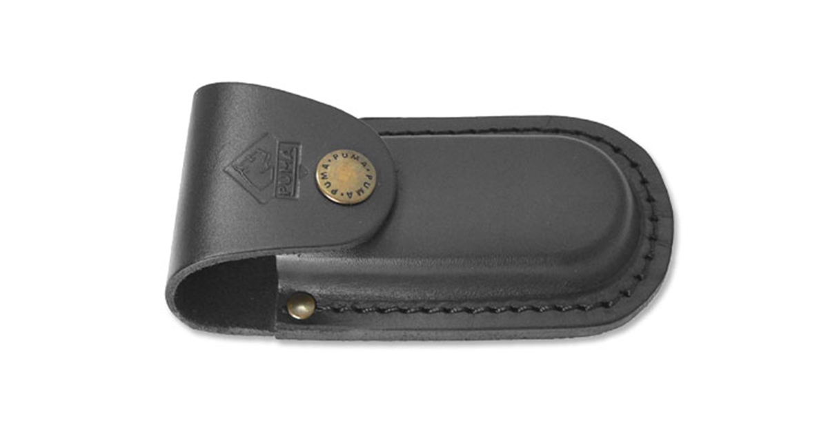 Puma German Black Leather Belt Pouch / Sheath for Folding Knives (4" Folder)