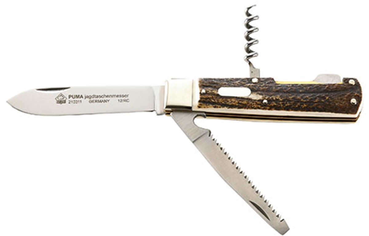 Puma Jagdtaschenmesser Stag German 3-Tool Folding Hunting Knife - Special Order Please Allow 12 - 18 Weeks for Delivery