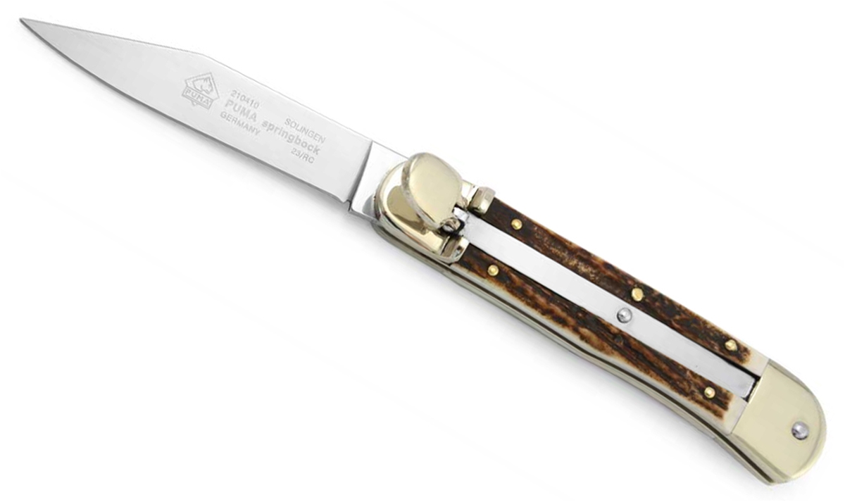 Puma Springbock Stag German Made Classic Handcrafted Switchblade - Special Order Please Allow 24 + Weeks for Delivery