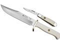 Puma SGB Bowie / Trapper Smooth White Bone Outdoorsman Combo  with Leather Sheath (2 Knife Set)