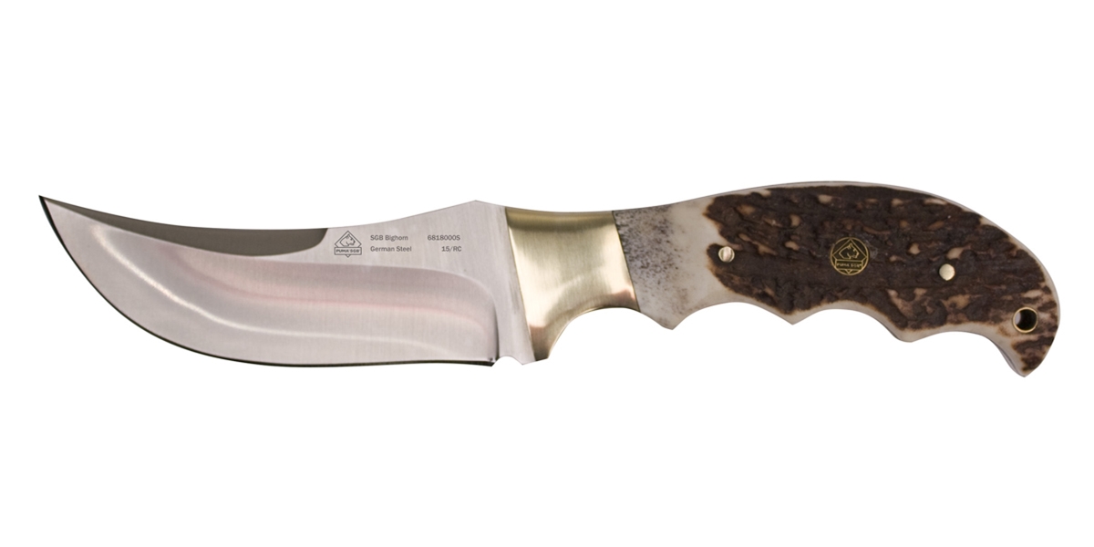 Puma SGB Bighorn Stag Fixed Blade Hunting Knife with Leather Sheath