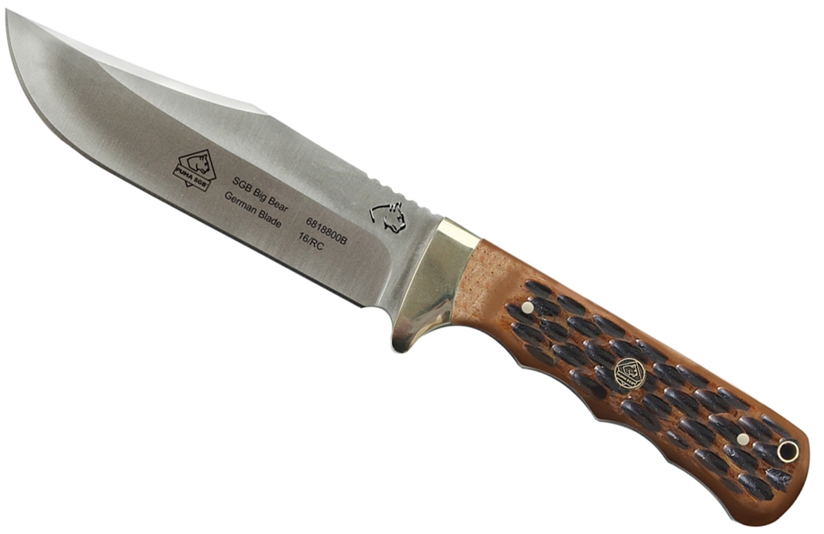 PUMA SGB Big Bear Brown Jigged Bone Hunting Knife with Leather Sheath