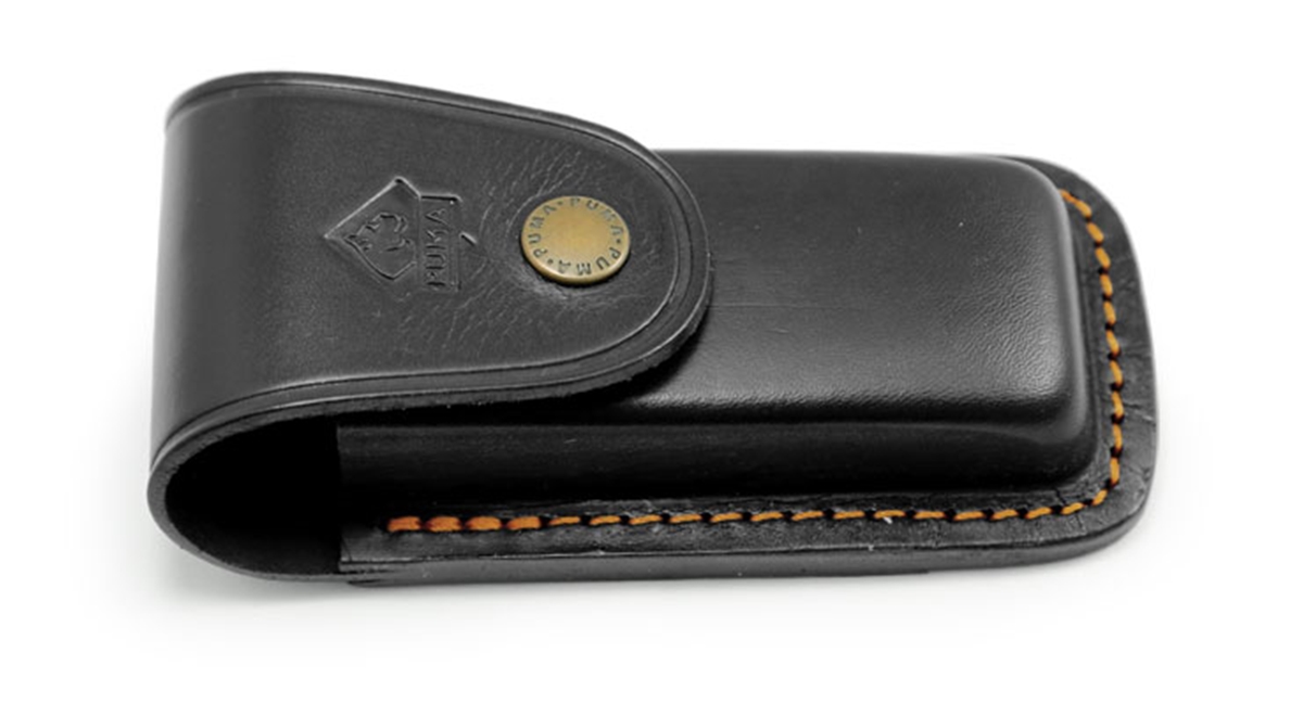 Puma German Black Leather Belt Pouch / Sheath for Folding Knives (5" Folder)