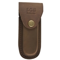 SGB Knives Brown Leather Belt Pouch / Sheath for Folding Knives (5" Folder Wide Body Knife)
