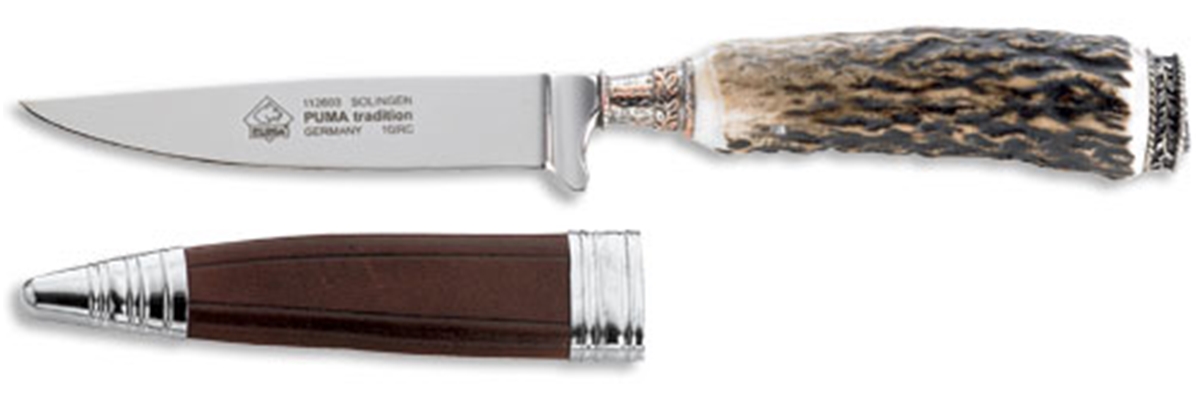 Puma Tradition Stag Horn German Hunting Knife with Leather Sheath - Special Order Please Allow 24+ Weeks for Delivery
