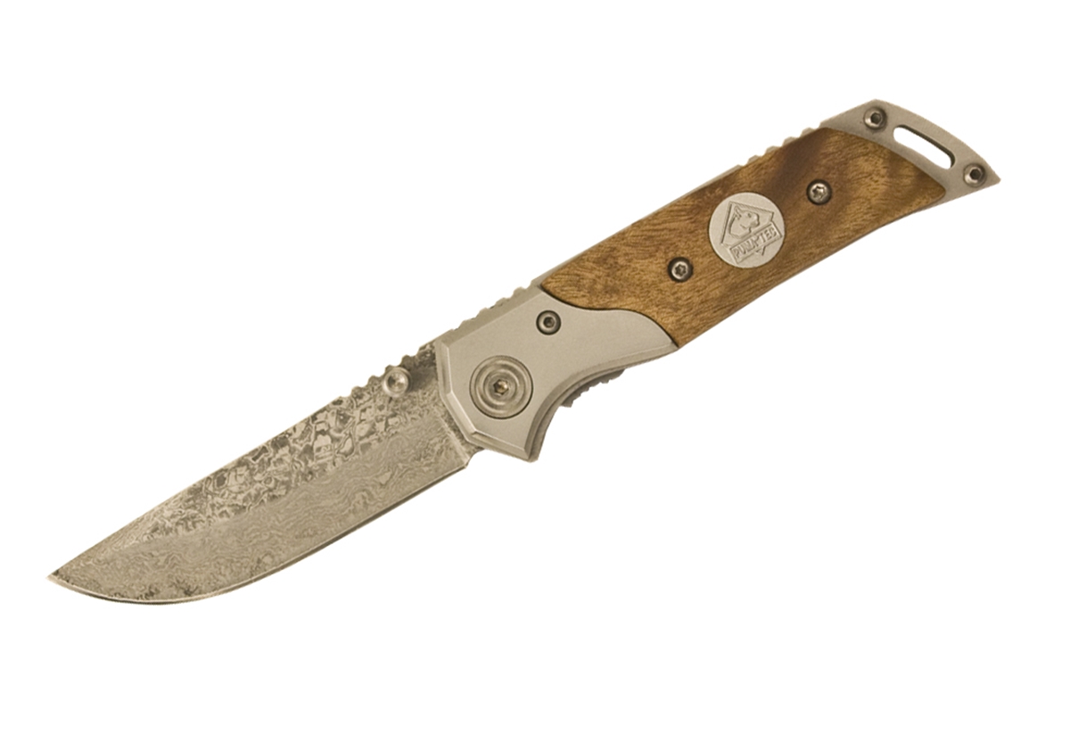 Puma TEC Damascus Folding Pocket Knife Thuya Wood