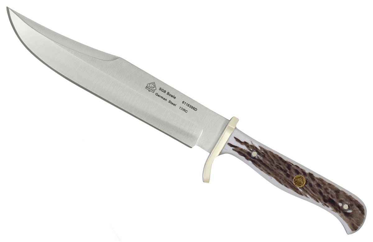 Puma SGB Bowie POM Commando Stag Handle Hunting Knife with Leather Sheath