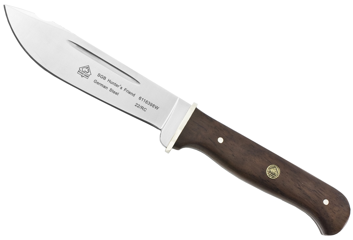 Puma SGB Hunter&#39;s Friend Jacaranda Wood Fixed Blade Hunting Knife with Leather Sheath