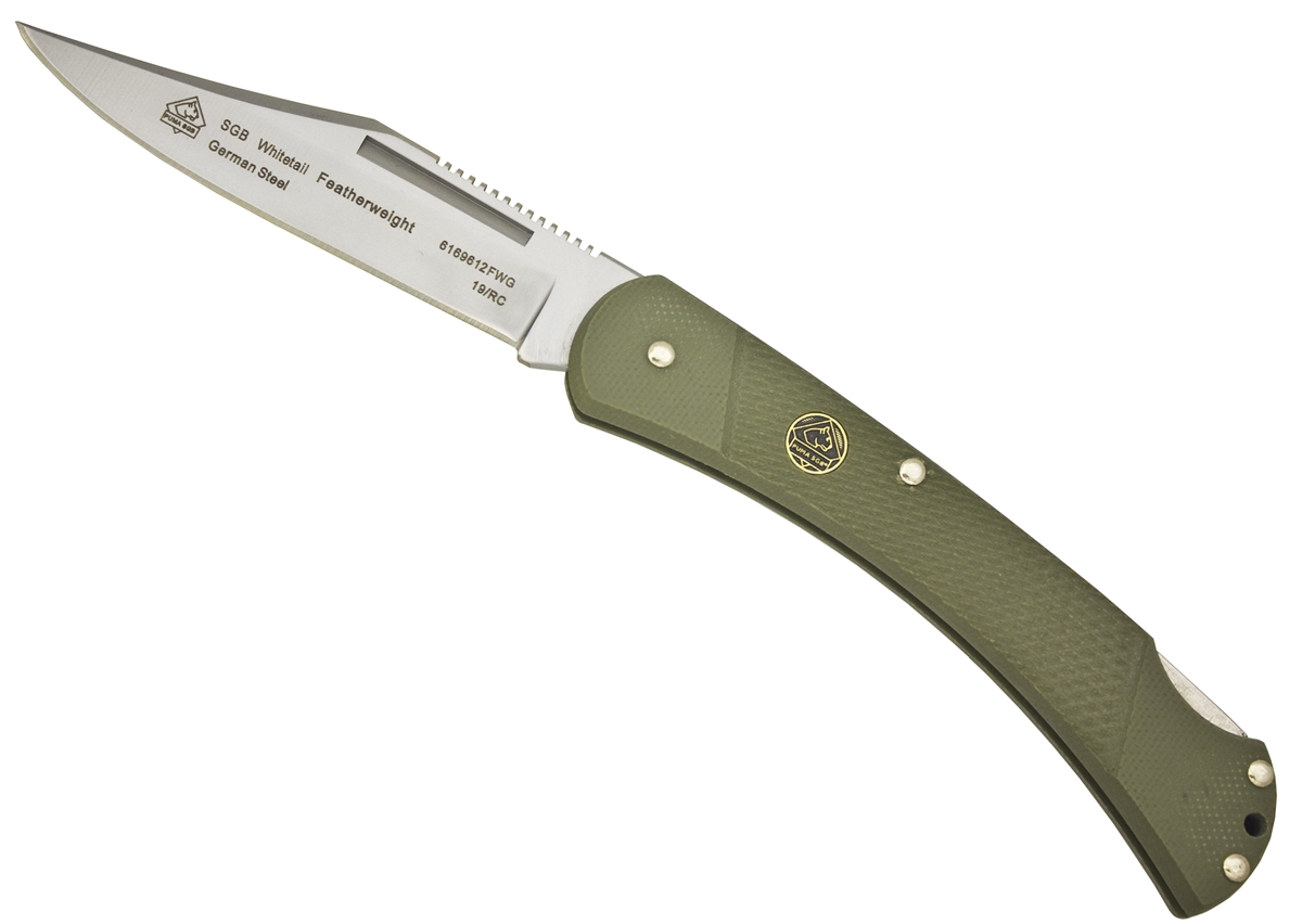 Puma SGB Whitetail Featherweight OD Green G10 Folding Pocket Knife with and Pocket Clip