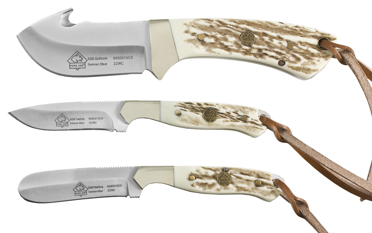 Puma SGB Trophy Care Set White Bone Knife Set with Leather Sheath