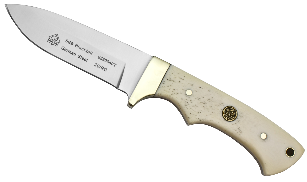Puma SGB Blacktail Smooth White Bone Hunters Knife with Leather Sheath