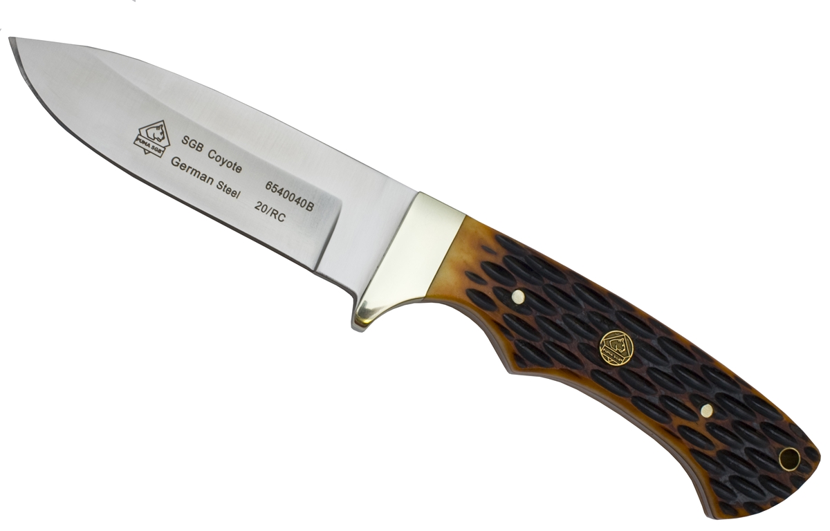 Puma SGB Coyote Brown Jigged Bone Hunting Knife with Leather Sheath