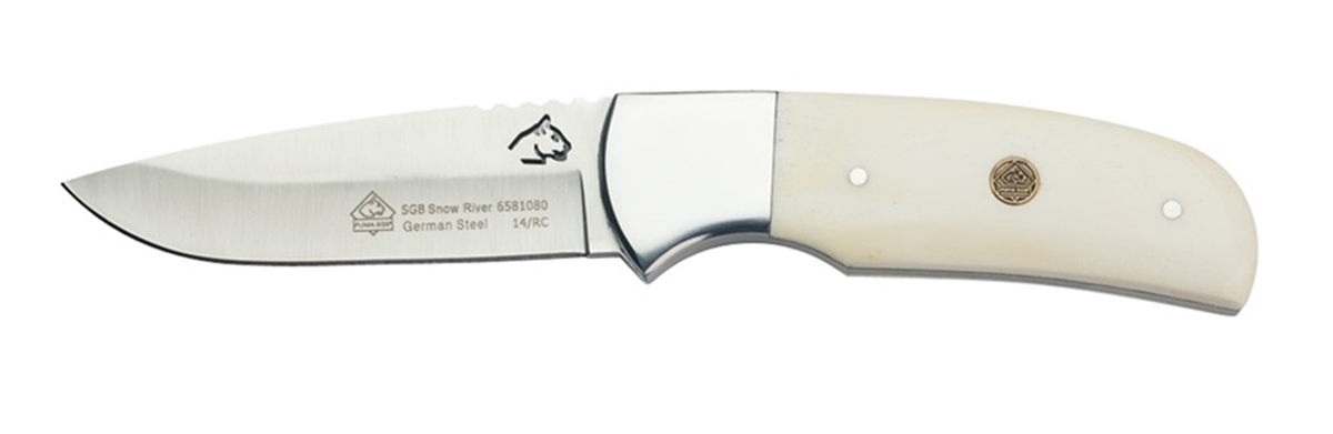 Puma SGB Snow River White Smooth Bone Hunting Knife with Leather Sheath (Previously White River)