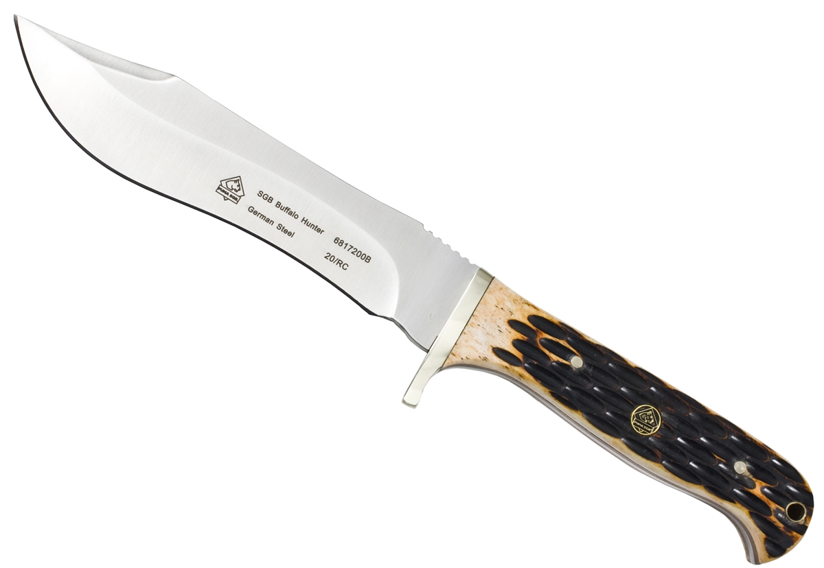 Puma SGB Buffalo Hunter Brown Jigged Bone Hunting Knife with Leather Sheath
