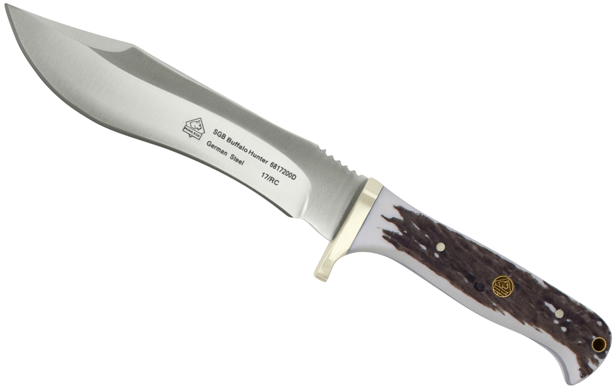 Puma SGB Buffalo Hunter POM Commando Stag Fixed Blade Hunting Knife with Leather Sheath