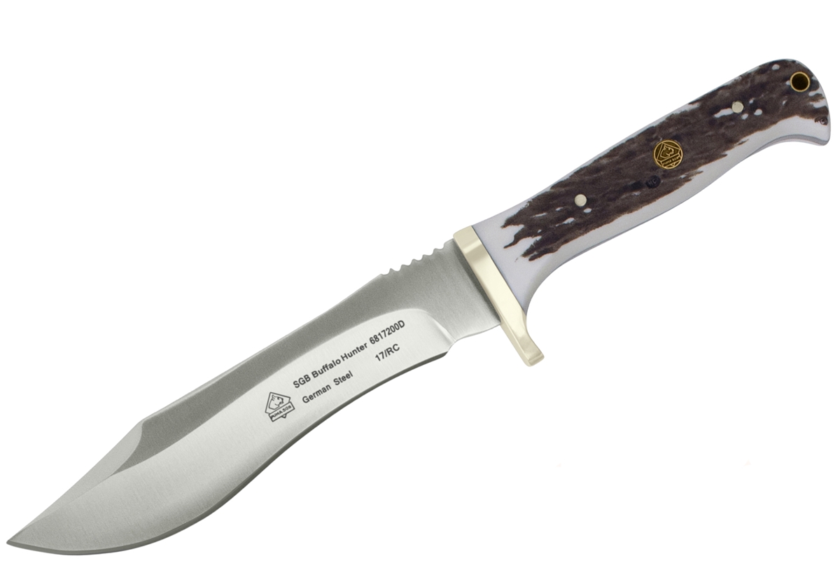Puma SGB Buffalo Hunter POM Commando Stag Fixed Blade Hunting Knife with Leather Sheath