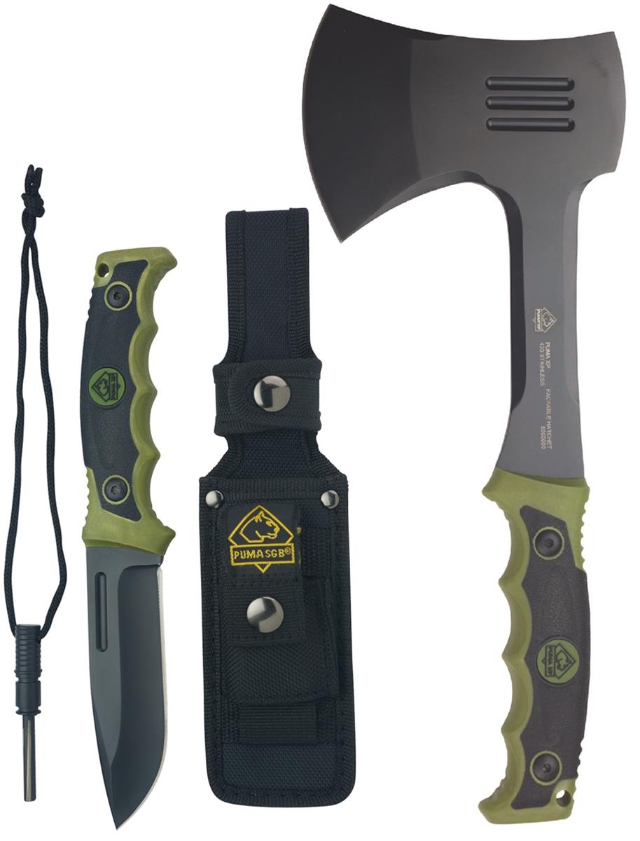 Puma XP Green Forever Knife &amp; Hatchet Camping Combo with Nylon Sheath and Firestriker