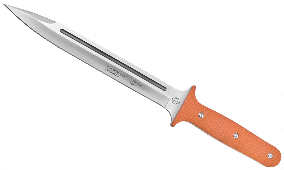 Puma XP 15&quot; Pig Sticker Textured Blaze Orange G10 Beveled Blade with Kydex Sheath