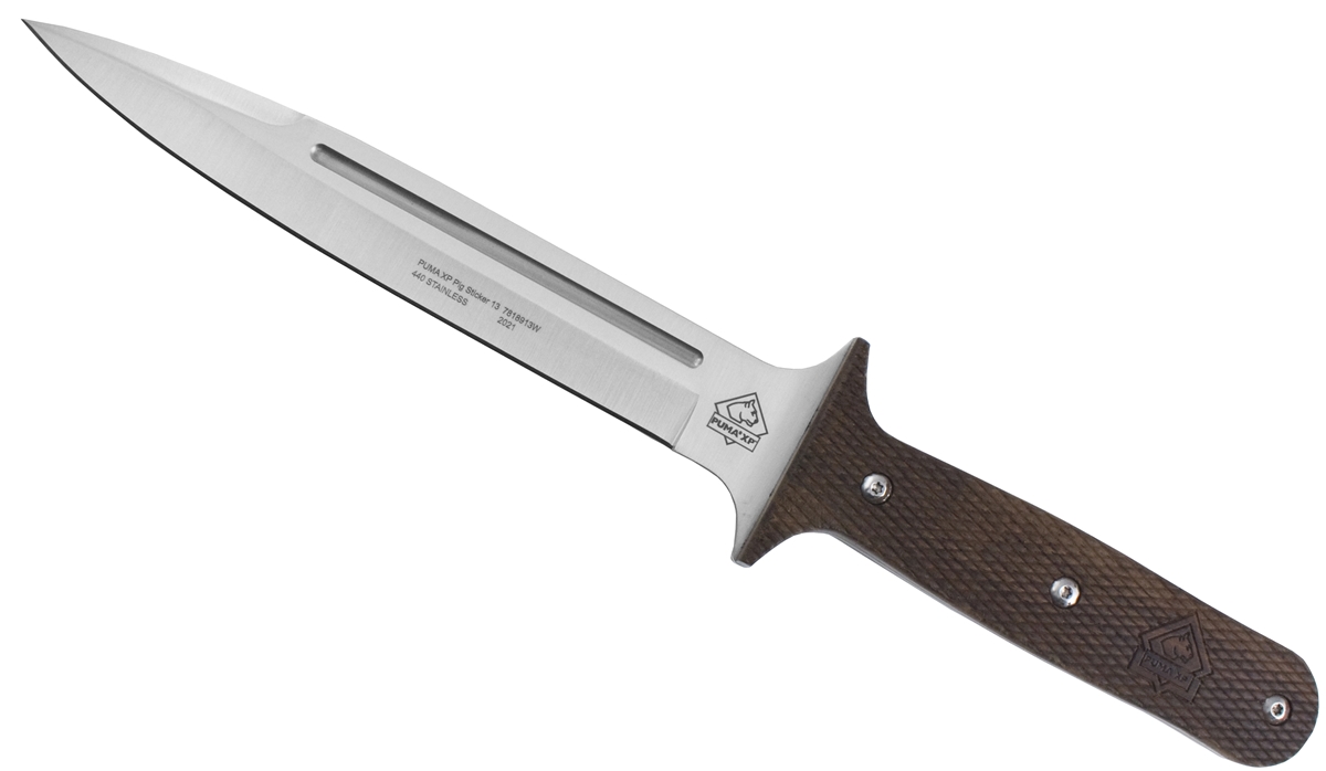 Puma XP 13&quot; Pig Sticker Textured Pakkawood Beveled Blade with Leather Sheath