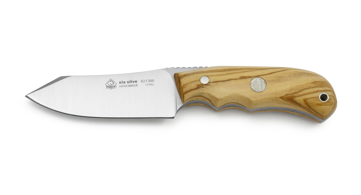 Puma IP Ela Olive Wood Handle Spanish Made Hunting Knife With Leather Sheath