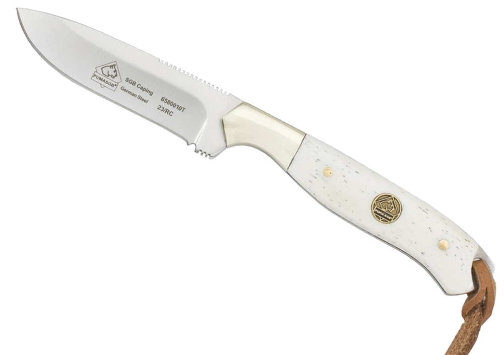 Puma SGB Caping Smooth White Bone Knife with Leather Sheath