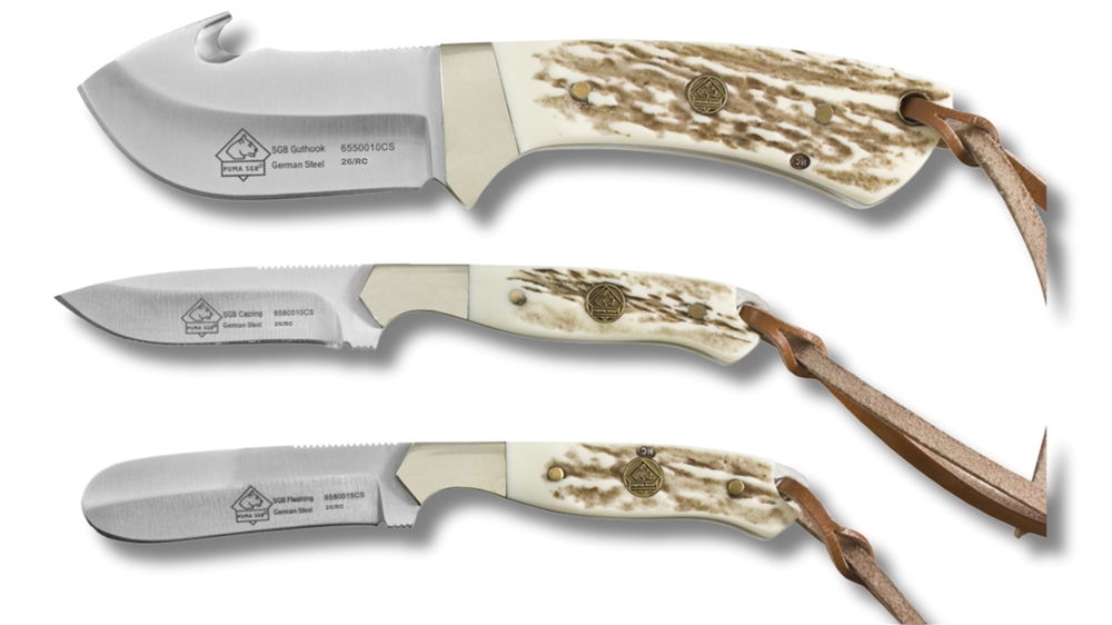 Puma SGB Trophy Care Set White Bone Knife Set with Leather Sheath